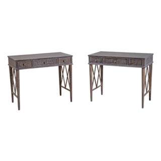 Pair of Mid-Century Modern Desks in Limed Oak, Lattice Design, 1950s For Sale