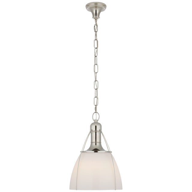 Chapman & Myers for Visual Comfort Signature Prestwick 14" Pendant in Polished Nickel with White Glass For Sale