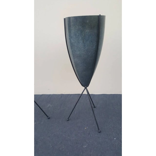 1950s Zenith Elephant Gray Fiberglass Bullet Planter With Iron Tripod Stand For Sale - Image 11 of 13