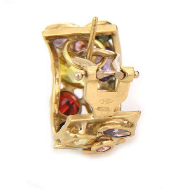 Bracelet Earring Multicolor Stones 18k Yellow Gold Cushion Link set - 3 Pieces For Sale - Image 10 of 10