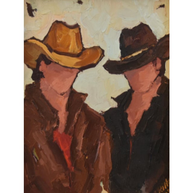 Farmhouse Impressionist Western Cowboys Portrait Painting Including the Antiqued Gold Wood Frame For Sale - Image 3 of 6