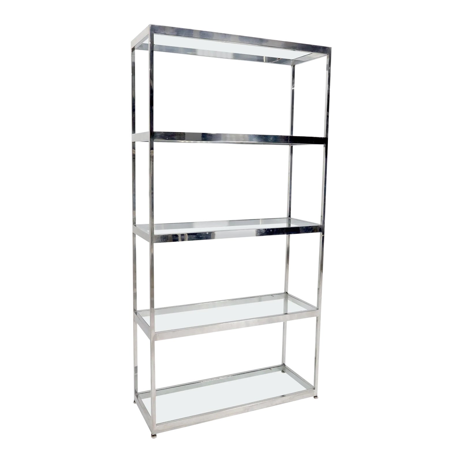 MidCentury Modern Five Shelves Chrome and Glass Shelving Unit Étagère