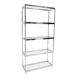 Mid-Century Modern Five Shelves Chrome and Glass Shelving Unit Étagère
