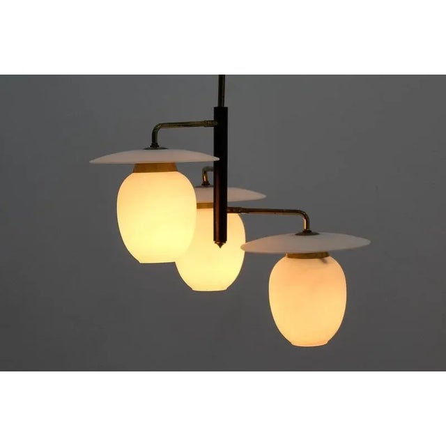 Mid-Century Modern Brass and Curved Glass Hanging Light, 1950s For Sale - Image 16 of 18