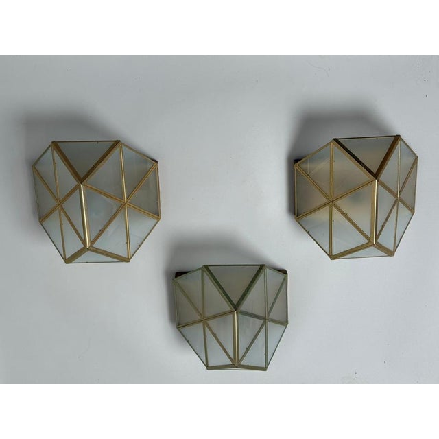 Gold and Satin Glass Geometic Wall Sconces by Wilhelm Vest Wahl, 1970s, Set of 3 For Sale - Image 13 of 16