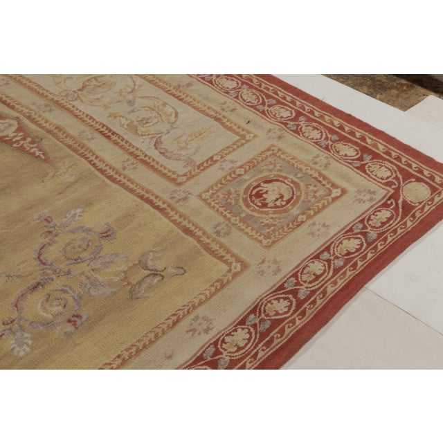 2010s Aubusson Style Flatweave Rug in Beige-Brown, Red Floral Medallion by Rug & Kilim For Sale - Image 5 of 8