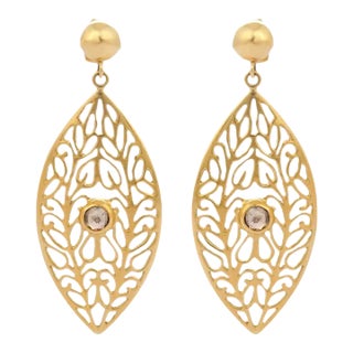 Leaf Shaped 18k Gold Dangling Earrings - 2 Pieces For Sale