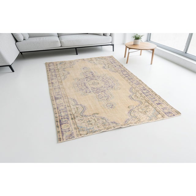 Textile 1960s Lavender Medallion Distressed Carpet For Sale - Image 7 of 10