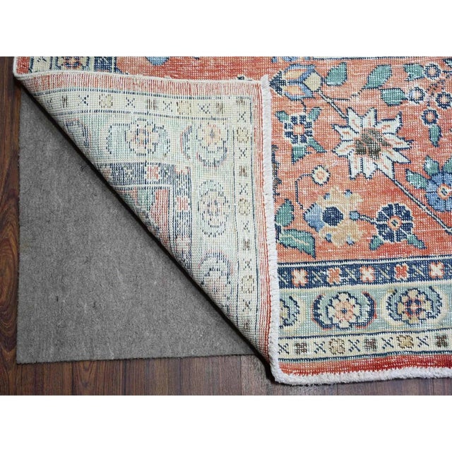 Orange 1960 12'2"x15'2" Orange Pure Wool Hand Knotted Vintage Tabriz Oversized Oriental Rug For Sale - Image 8 of 12