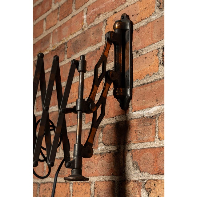 Green Early 20th Century Japanned Copper Scissor Arm Wall Lamp With Mirrored Art Nouveau Shade For Sale - Image 8 of 18