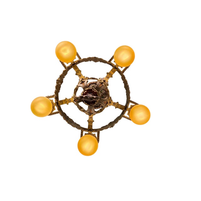 1927 Spanish Revival Semi Flush Chandelier With Original Polychrome Finish For Sale - Image 10 of 14
