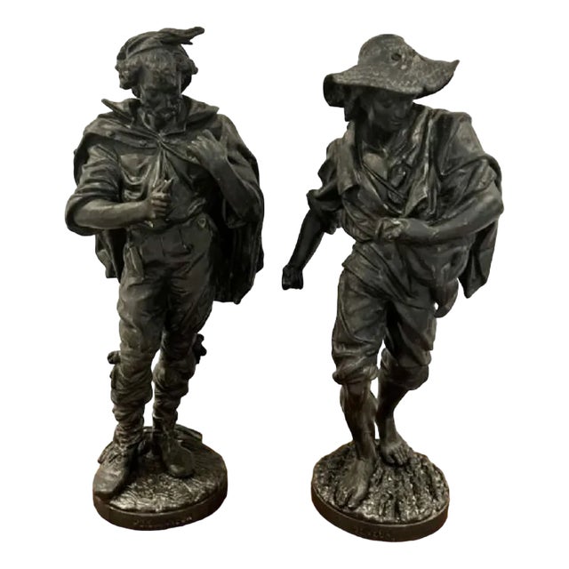 Large Antique Victorian Spelter Figures, 1860, Set of 2 For Sale