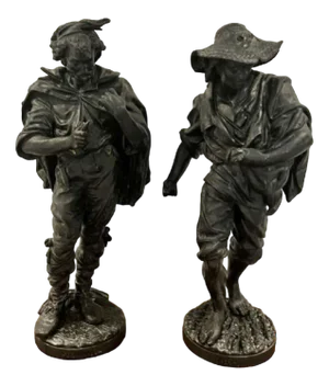 Large Antique Victorian Spelter Figures, 1860, Set of 2