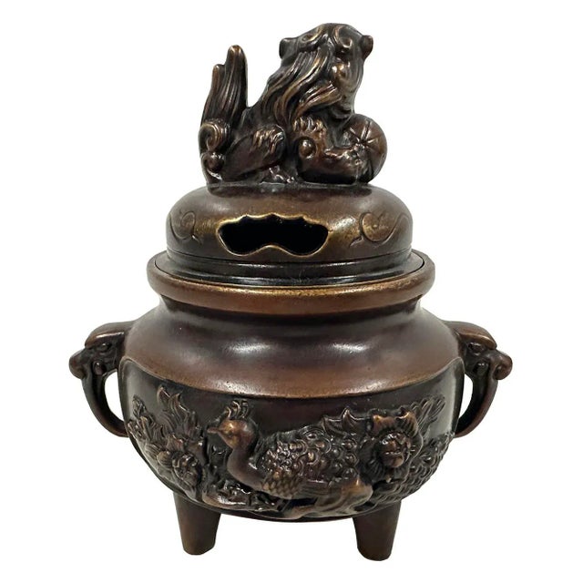 Metal 20th Century Vintage Chinese Bronze Incense Burner For Sale - Image 7 of 10