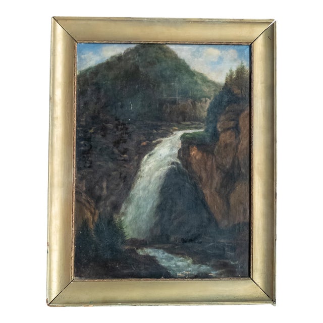 Early 20th Century Continental European Landscape Painting of Gollinger Waterfall Austria For Sale