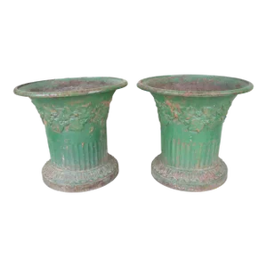 19th Century Louis XVI Style Cast Iron Planters, a Pair