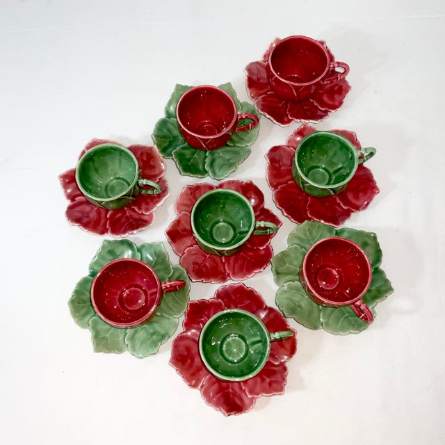 Vintage Home is pleased to present this beautiful Majolica Demisstas Cabbage Wear leaf Cup and Saucer Set, service for 8....