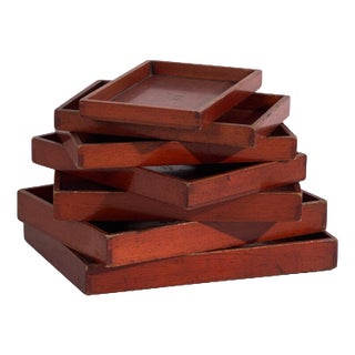 Antique Japanese Wooden Serving Trays, Set of 7 For Sale