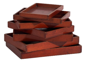 Antique Japanese Wooden Serving Trays, Set of 7