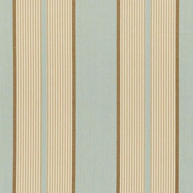 Sample - Schumacher Summerside Stripe Fabric in Aqua For Sale