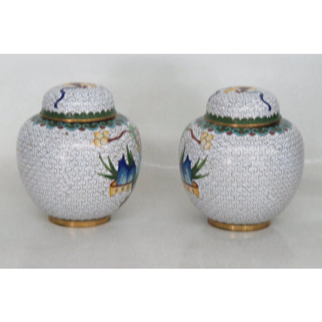 Cloisonné Enamel Urns Ginger Jars With Cover a Pair For Sale - Image 12 of 13