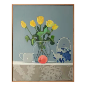 Yellow Roses With a Blue & White Teapot by Anne Carrozza Remick
