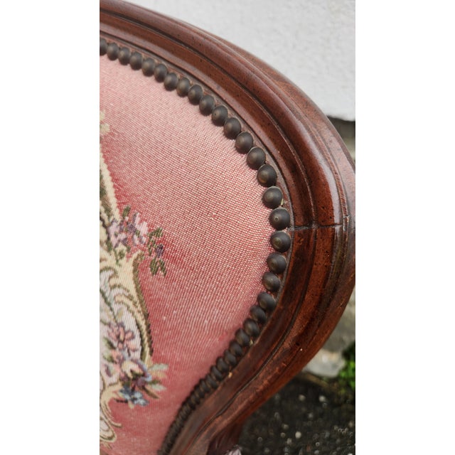 Textile Pair of Vintage Louis XV Style French Provincial Open Armchairs With Pink Romantic Tapestry Upholstery For Sale - Image 7 of 17