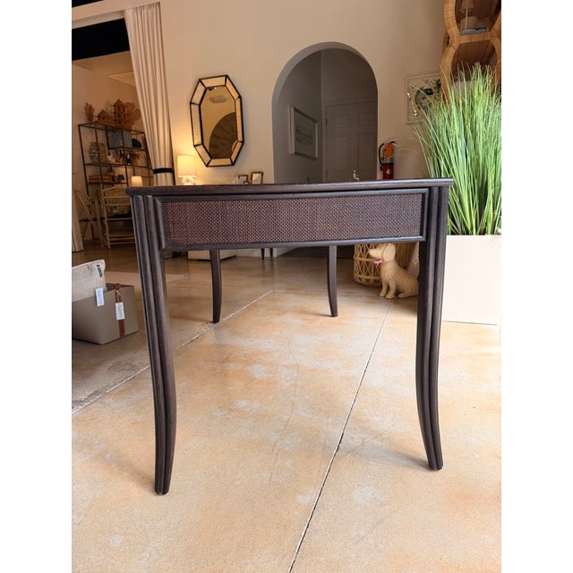 English McGuire Espresso Wood Desk With Cane Detailing For Sale - Image 3 of 14
