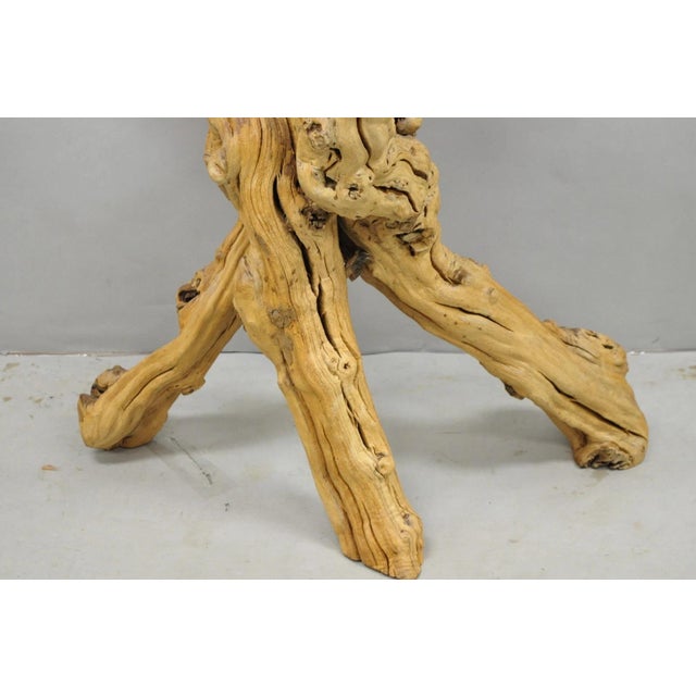 Brown Vintage Mid Century Modern Natural Burl Driftwood Demilune Glass Console Table For Sale - Image 8 of 18