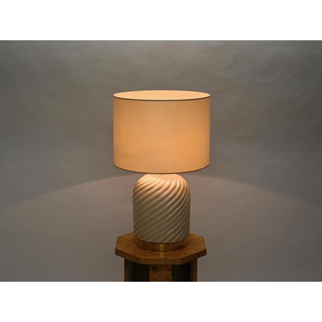 Mid-Century Italian Cream Ceramic and Brass Table Lamp from Tommaso Barbi, 1970s For Sale - Image 13 of 18