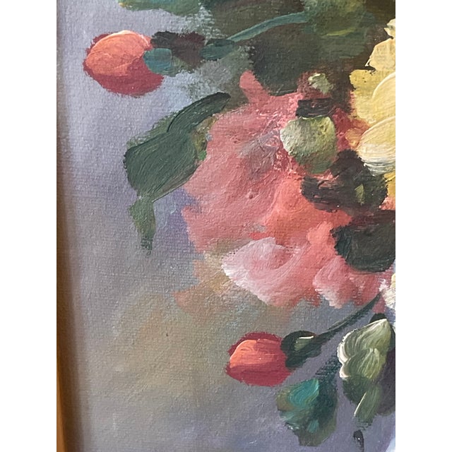 1990s Montague Gorgeous Still Life - Florals in Blue - Original Oil on Canvas - Framed For Sale - Image 11 of 12