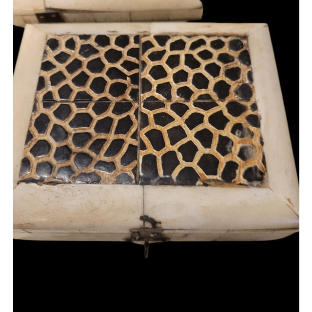 Metal Vintage Set Camel Bone Inlay Rectangular Leopard Top Brass Front Trinket Boxes- Set 3 For Sale - Image 7 of 8