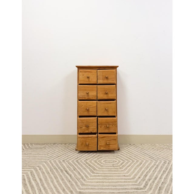 Vintage Pine Apothecary Cabinet 10 Drawer Wood Knobs Small Storage Antique Style For Sale In Tampa - Image 6 of 8