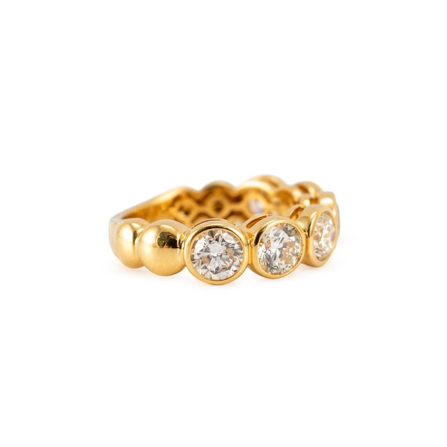 Modern Ladies 18k Yellow Gold 3.05ctw Bezel Set Half Eternity Diamond Band Ring, Size 6.5 For Sale - Image 3 of 9