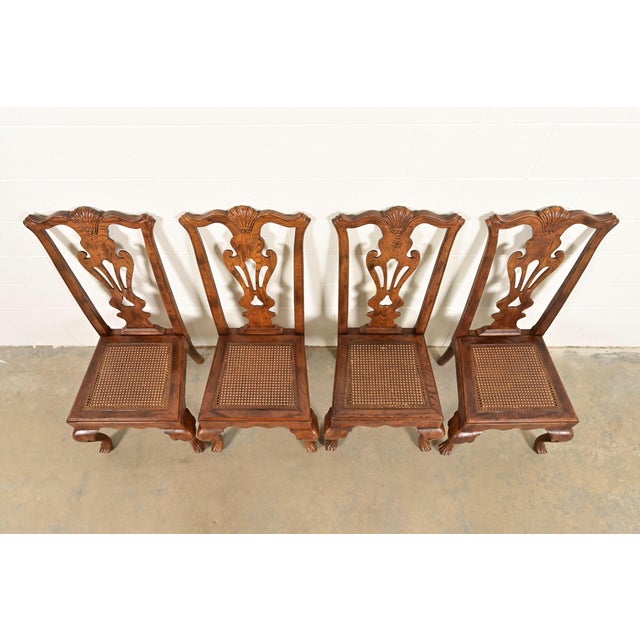1980s Henredon Georgian Carved Oak and Cane Dining Chairs, Set of Four For Sale - Image 5 of 14