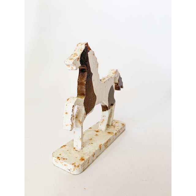 Figurative Vintage Folk Art Cast Iron Pinto Horse Door Stopper Object For Sale - Image 3 of 11