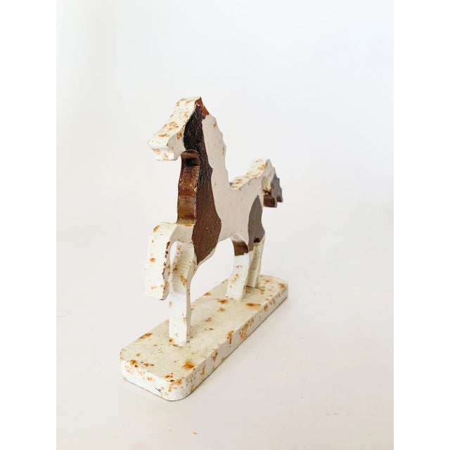 Figurative Vintage Folk Art Cast Iron Pinto Horse Sculpture Objet De Art For Sale - Image 3 of 11