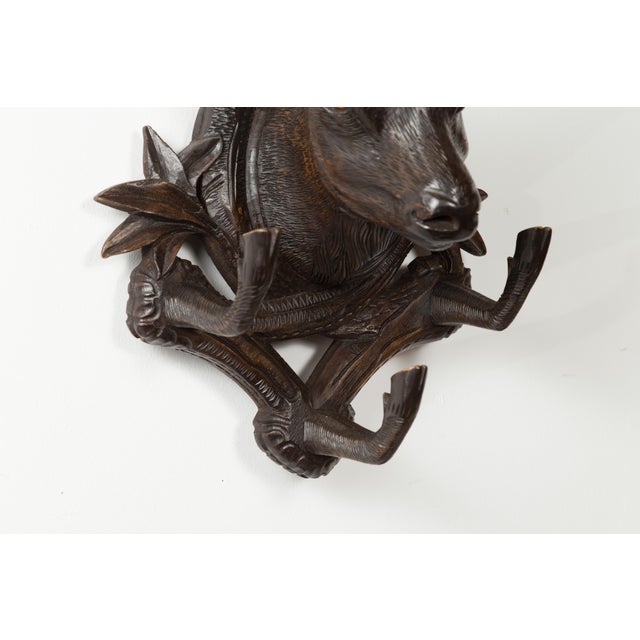 Pair of Black Forest 1880s Carved Wooden Chamois Coat or Hat Racks with Foliage For Sale - Image 10 of 12