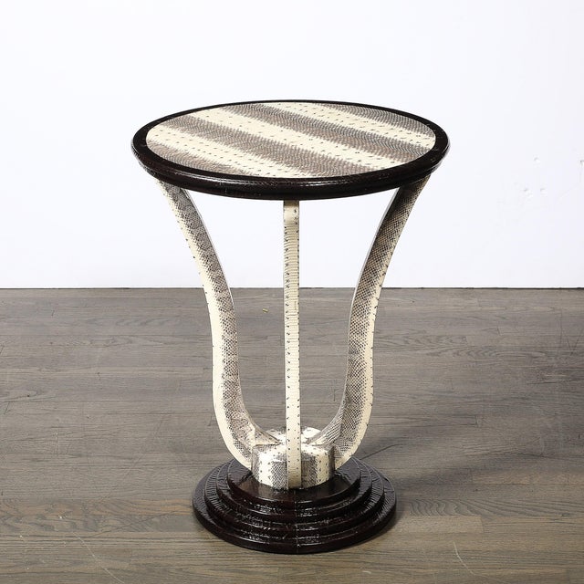 Mid-Century Gueridon Table in Python Leather With Stepped Base by Karl Springer For Sale In New York - Image 6 of 15
