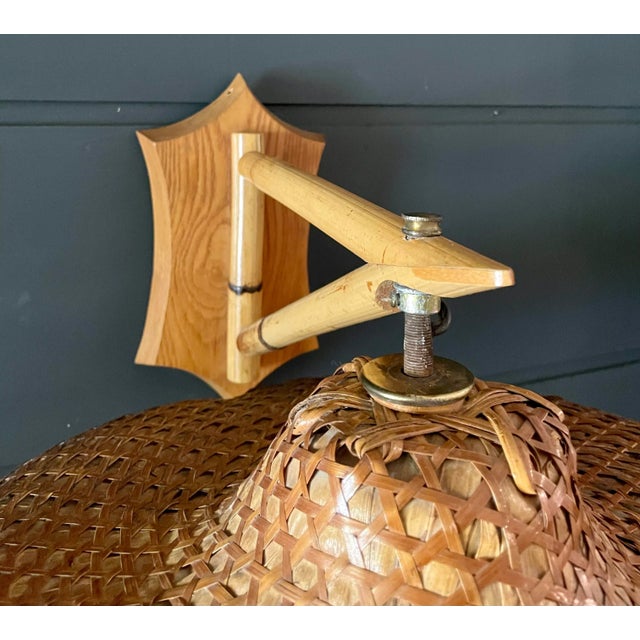 Mid 20th Century Organic Woven Wicker and Bamboo Wall Sconce For Sale - Image 10 of 12