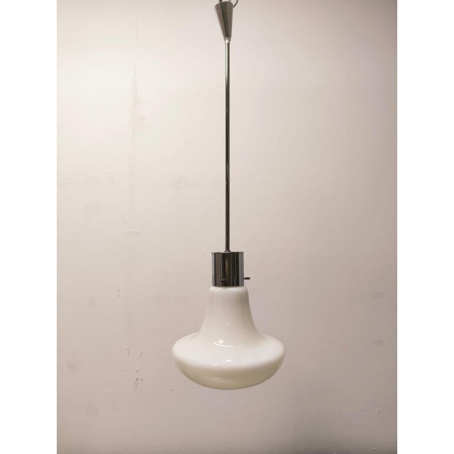 Steel and White Glass Suspension, 1970s For Sale - Image 4 of 9