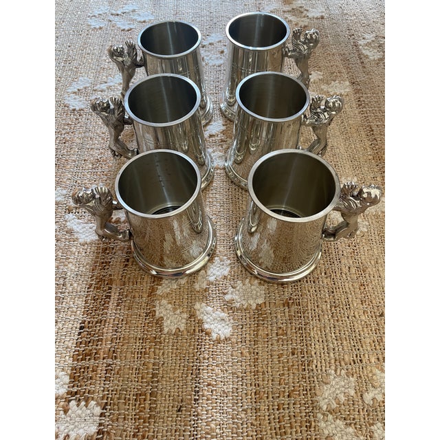1990s Lion Handle One Pint Pewter Tankard Mugs Handmade in Sheffield England - Set of 6 For Sale - Image 11 of 12