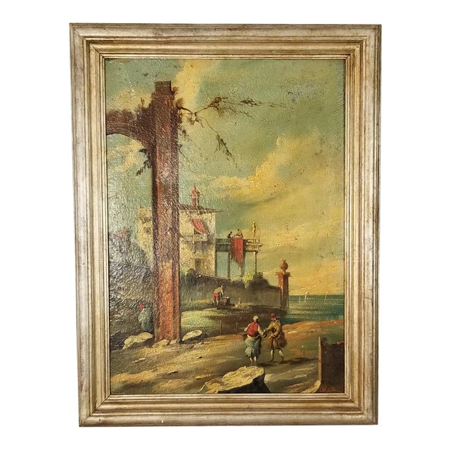 Late 20th Century Classical Roman Ruins Landscape Oil on Canvas Painting, Signed For Sale