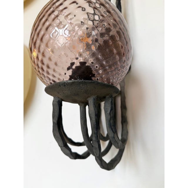 Pair of Wrought Iron and Glass Sconces by Pozzebon. Italy, 1970s For Sale - Image 6 of 14