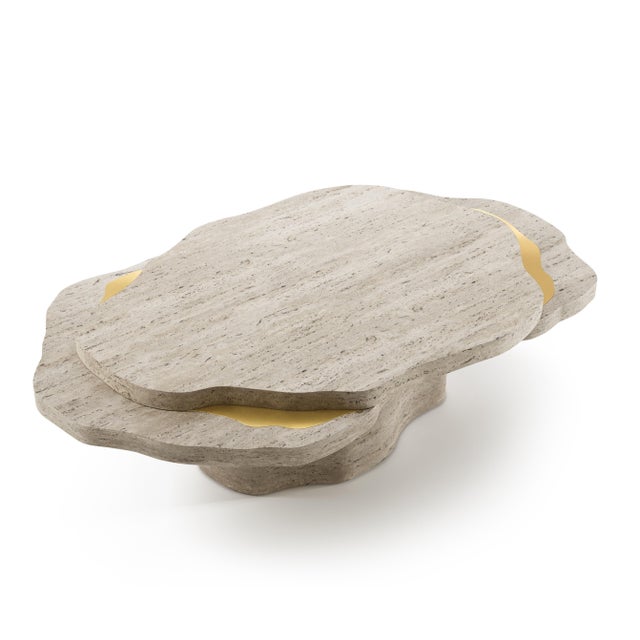 Contemporary Arizona Coffee Table in Travertine Stone by InsidherLand For Sale - Image 3 of 10