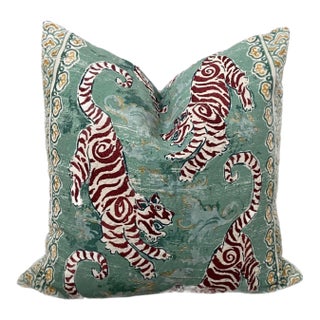 Teal Embroidered Bengal Tiger Pillow For Sale