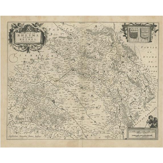Antique Map of French Rethelois or Rethel Region attributed to Janssonius, 1650s For Sale