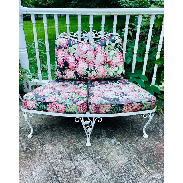 Vintage Woodard Wrought Iron Outdoor Patio Furniture Sectional Piece For Sale - Image 11 of 11