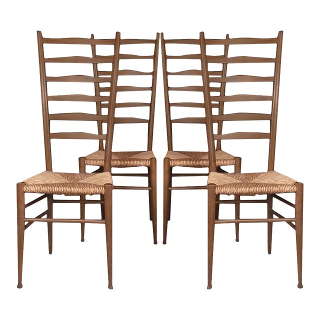 1960s Vintage Gio Ponti Style Italian Ladder Back Chairs - Set of 4 For Sale