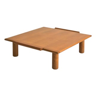 Vintage Italian Solid Oak Square Coffee Table For Sale
